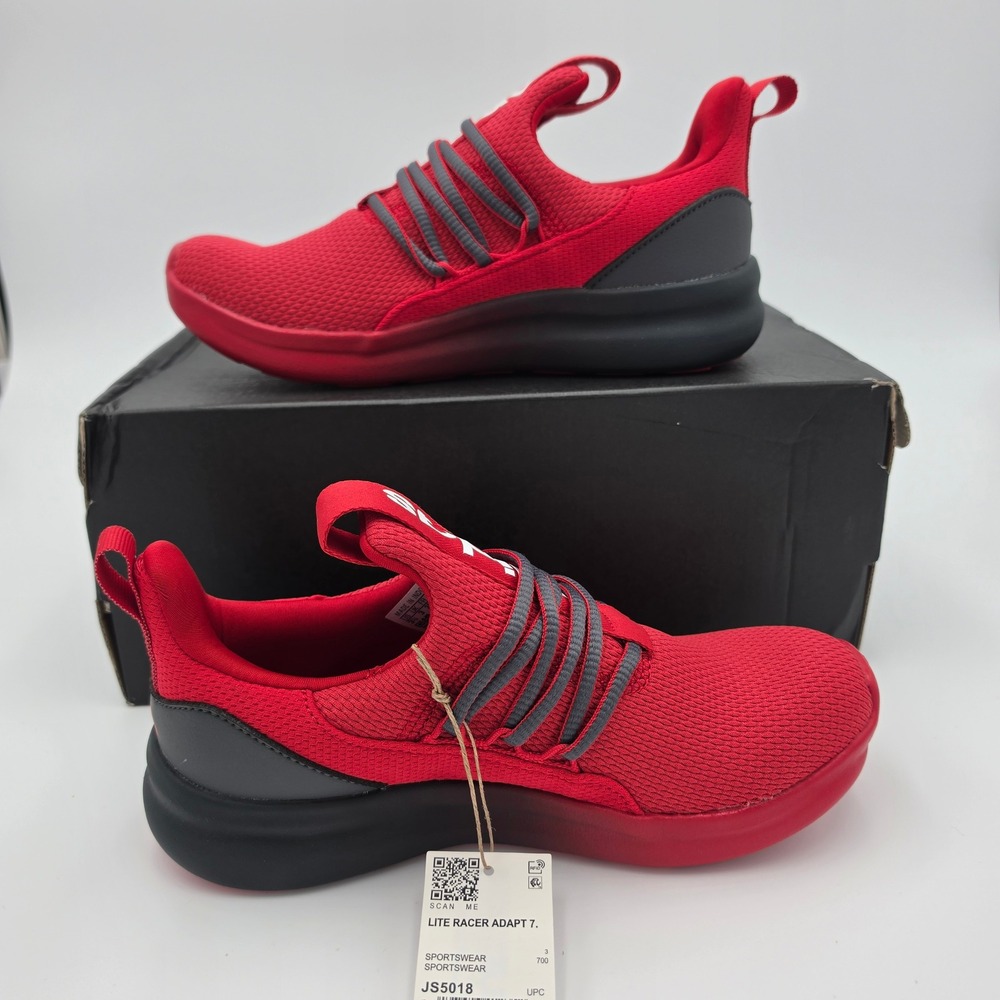 Adidas Lite Racer Adapt 7.0 Red Black Kids Sneakers JS5018 Size 3.5Y, NWB